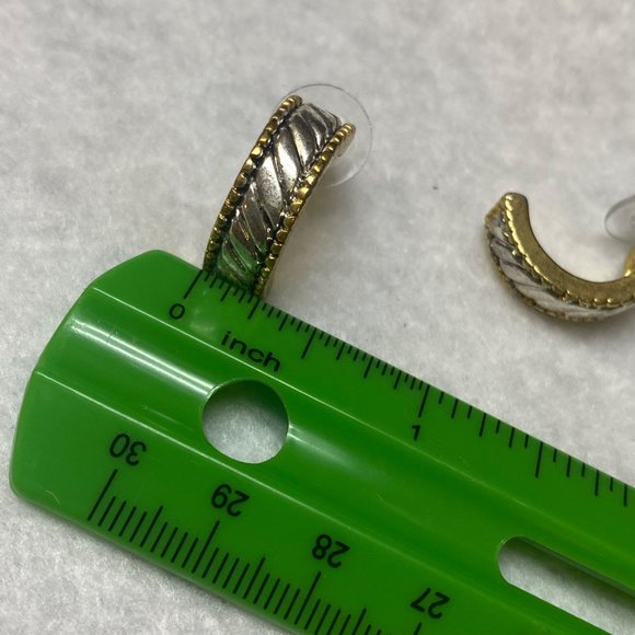 Silver Gold Tone Earrings Vintage Moon Half Circle Rope Edge Accent Pierced Stud - Picture 9 of 16